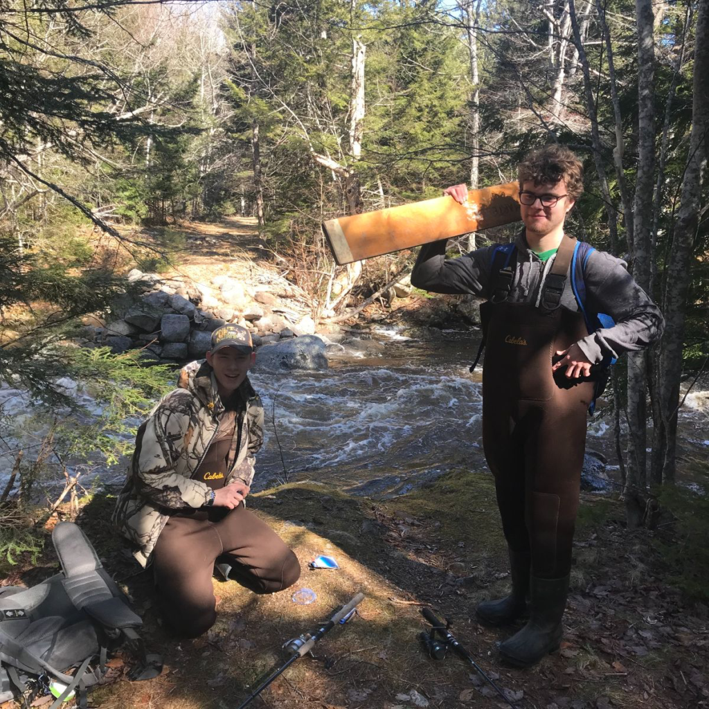 Mason and Ethan, Annapolis West Education Center co-op students (2019), angling on the Round Hill River.